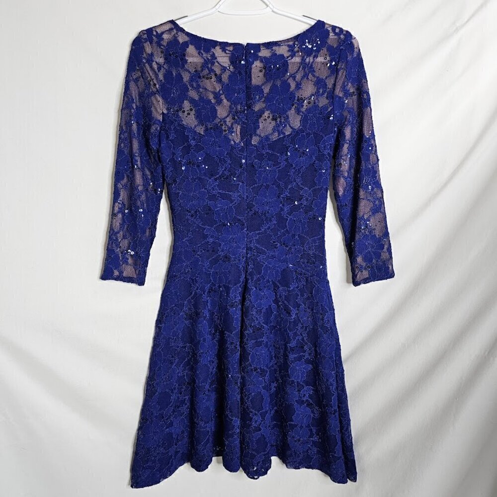 LAUREN RALPH LAUREN Dress size 2 NAVY BLUE LACE Cocktail Fit & Flare Prom Pretty - Picture 7 of 8